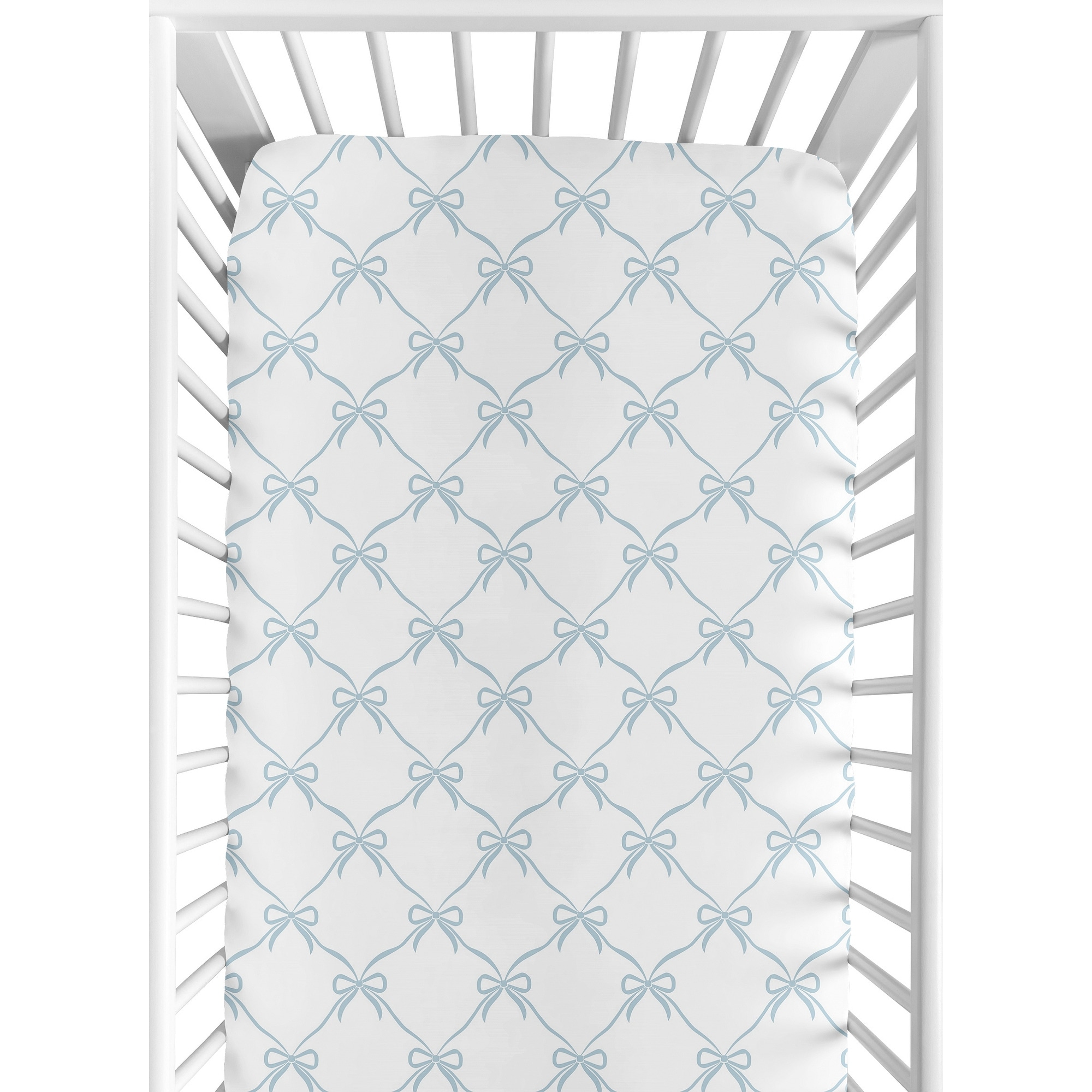 Sweet Jojo Designs Blue Bows Girl Fitted Crib Sheet - Tiffany & White Bow for the Ballet Collection, Vintage Coquette Aesthetic