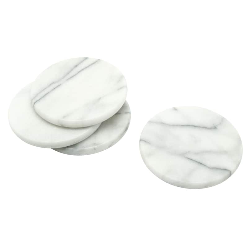 Creative Home White Marble Round Coaster Set (Set of 4) - White