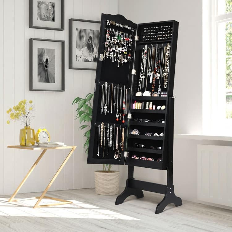 New Jewelry Cabinet Mirrored Armoire Mirror Organizer Storage Box Ring with Stand - 18" x 14.5" x 57"