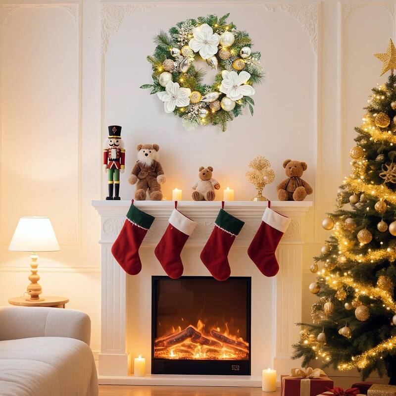 24 Inch PVC Christmas Wreath, White Pine Magnolia Garland for Front Door - N/A