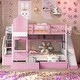 preview thumbnail 2 of 38, Full-Over-Full Castle Style Bunk Bed with 2 Drawers 3 Shelves and Slide