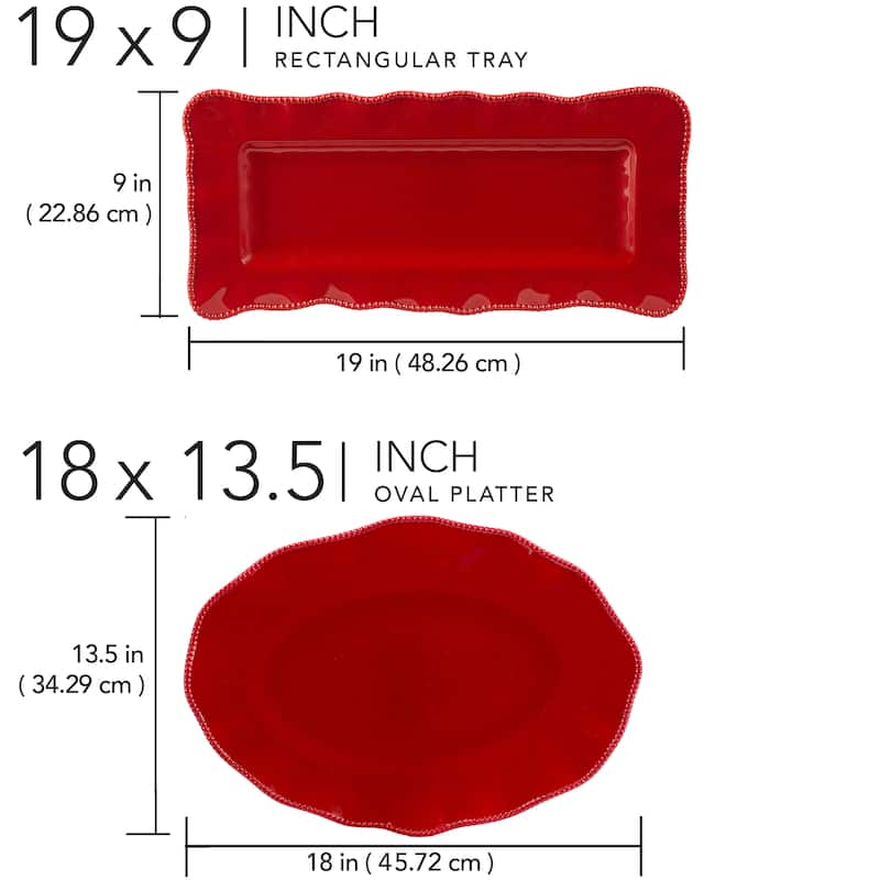 Certified International Perlette Red Melamine 2 pc Platter Serving Set - 19" x 9" x 1.25"
