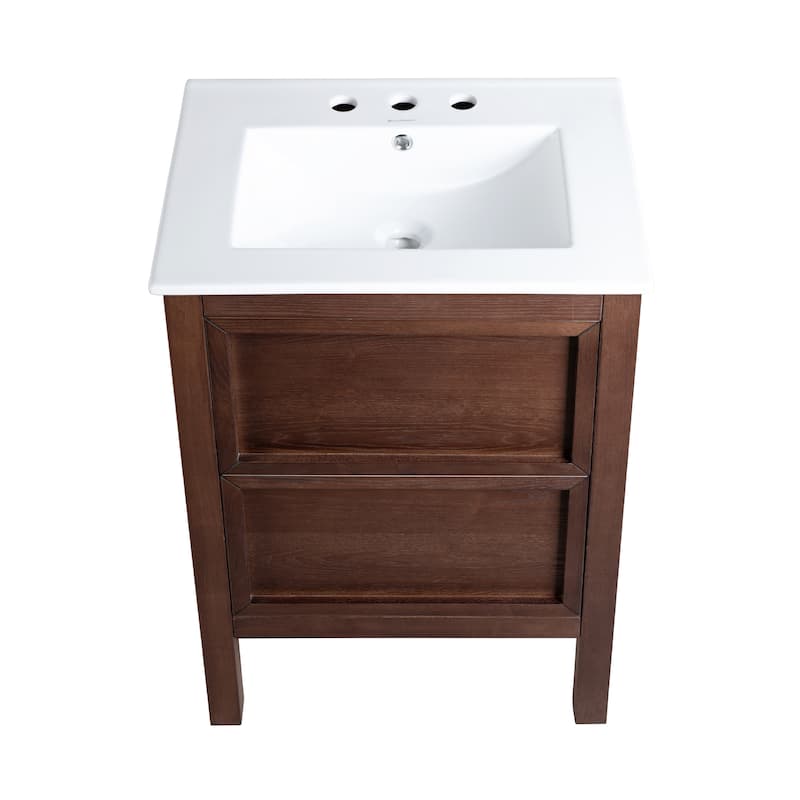 Nadar 24 In. Brown Walnut Bathroom Vanity With White, 3-Hole Ceramic Sink Top