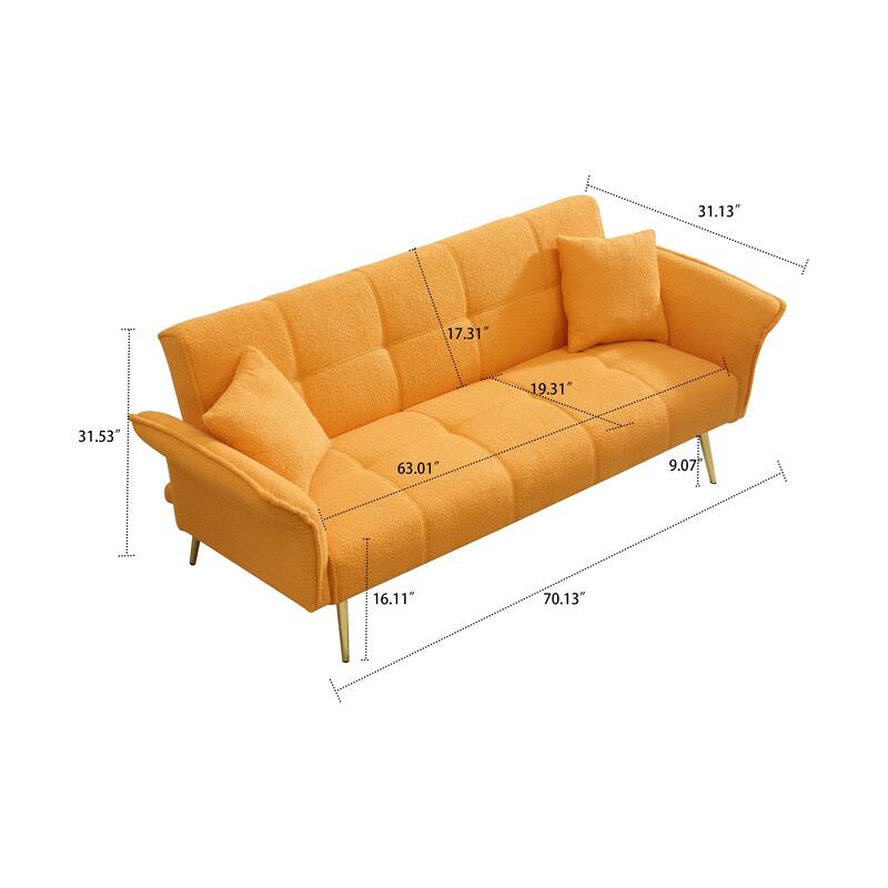 Modren Teddy Fabric Upholstered Convertible Futon Sofa Bed with Folding Armrests
