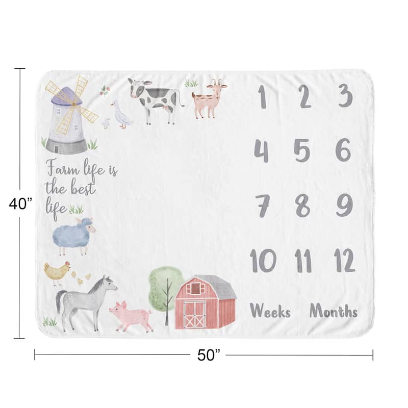 Farm Animals Boy or Girl Baby Monthly Milestone Blanket - Watercolor Farmhouse Barn Horse Cow Sheep Pig Farm Life Gender Neutral