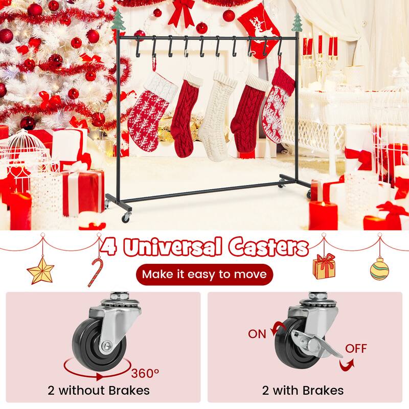Gymax 10-Hook Christmas Stocking Holder Stand on Wheels w/ 6 Removable - Multi - See Details