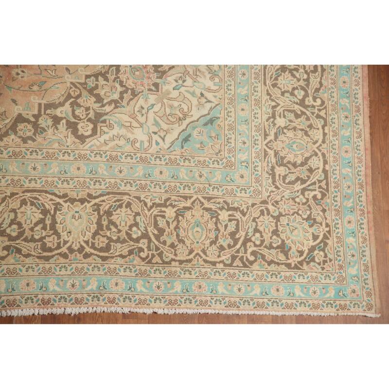 Hand Knotted Oriental 100% Wool Carpet Traditional Floral Coral Mashad Area Rug - 13' 0'' X 9' 5''