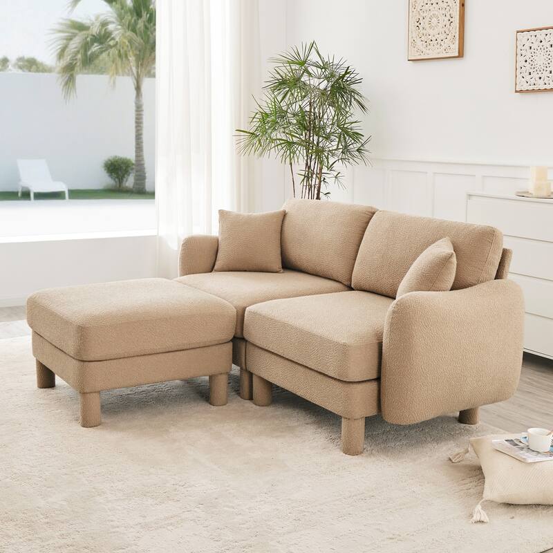 2-seater Loveseat Sofa Couch With Distinctive Shell-shaped Armrests And Removable Ottoman