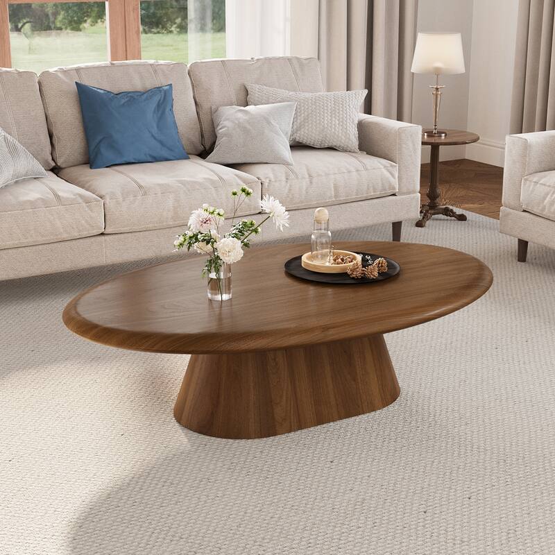 51.1" Mid-Century Modern Oval Coffee Table - Solid Wood Veneer, Living Room Center Table