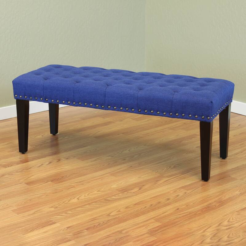 Sopri 49-inch Linen Upholstered Tufted Transitional Bench - Deep Blue