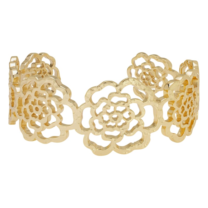 Victoria Townsend Yellow Gold Plated Flower Cuff Bracelet