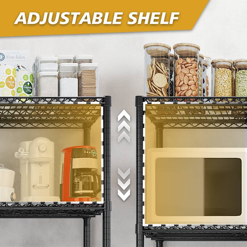 Black Adjustable 5-Layer Steel Wire Storage Shelf with Lockable Caster Wheels for Garage and Home