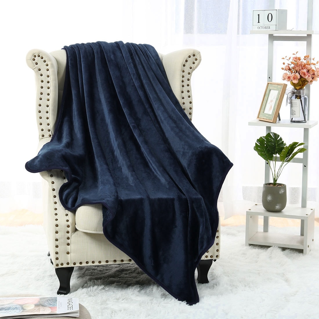 Unique Bargains Flannel Fleece Blanket Soft Wide Hemmed 30x40 Navy Blue