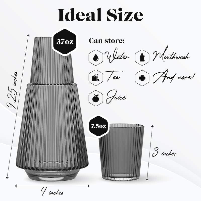 American Atelier Vintage Bedside Water Ribbed Carafe with Lid Tumbler