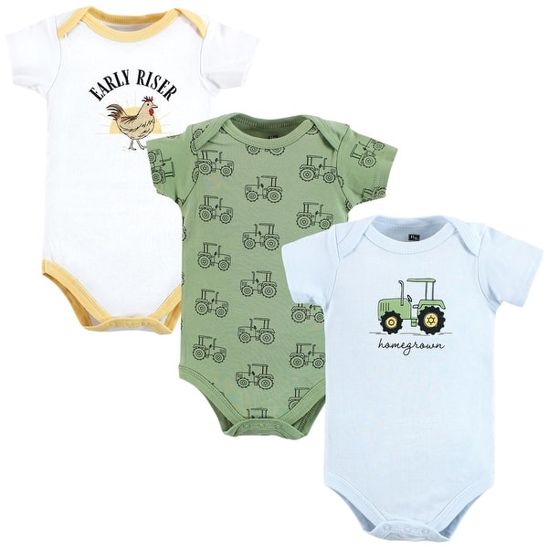 slide 1 of 1, Hudson Baby Cotton Bodysuits, Tractor 0-3 Months - Tractor