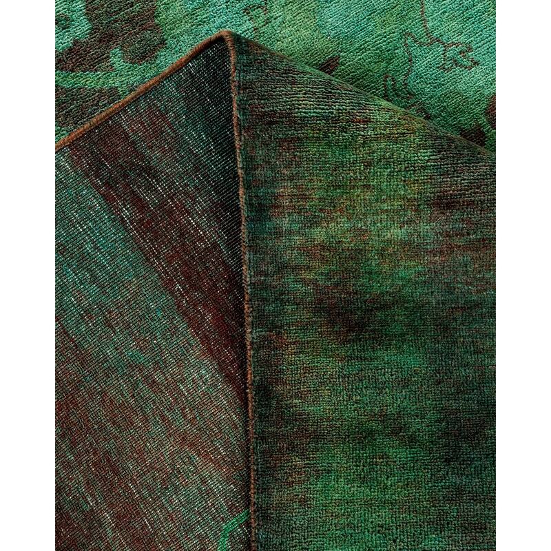 Overton Hand Knotted Wool Vintage Inspired Modern Contemporary Overdyed Green Area Rug - 9' 10" x 14' 1"