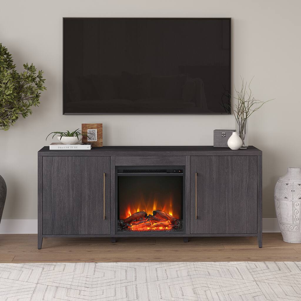Jasper Rectangular TV Stand with Log Fireplace for TV's up to 65"