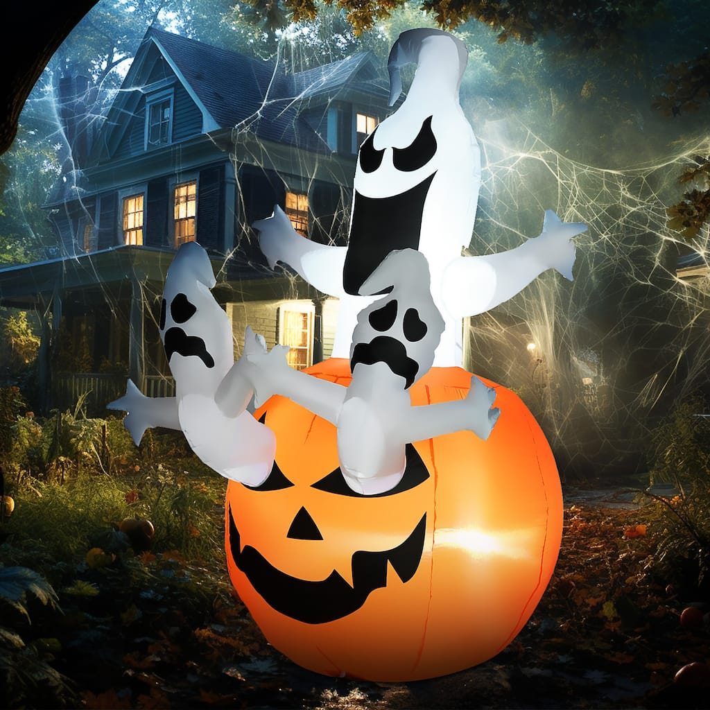 HomCom 6' Light-Up Orange Jack-o'-Lantern and Ghost Inflatable Halloween Decoration