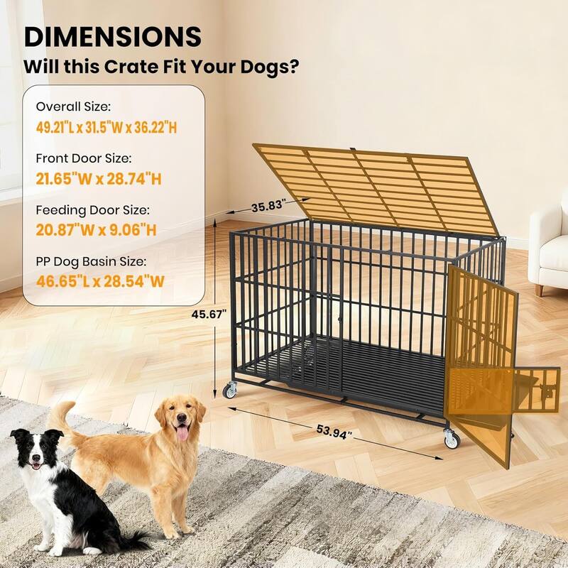 Heavy Duty Metal Dog Crate, Dog Kennel Indoor Wheels for Large and Medium Dogs