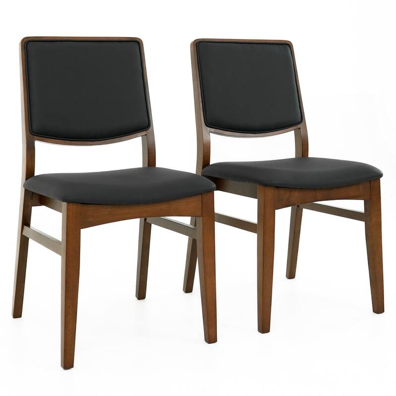 Finished Solid Wood and Easy Clean Vegan Leather Upholstered Dining Chairs (Set of 2)
