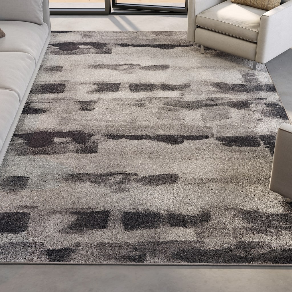 Domani Clouds Black & White Modern Rug
