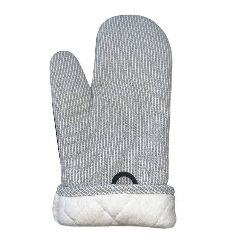 Grey Heat Resistant Thick Soft Quilted Lining Kitchen Oven Glove Mitts With Neoprene - 1 Pair