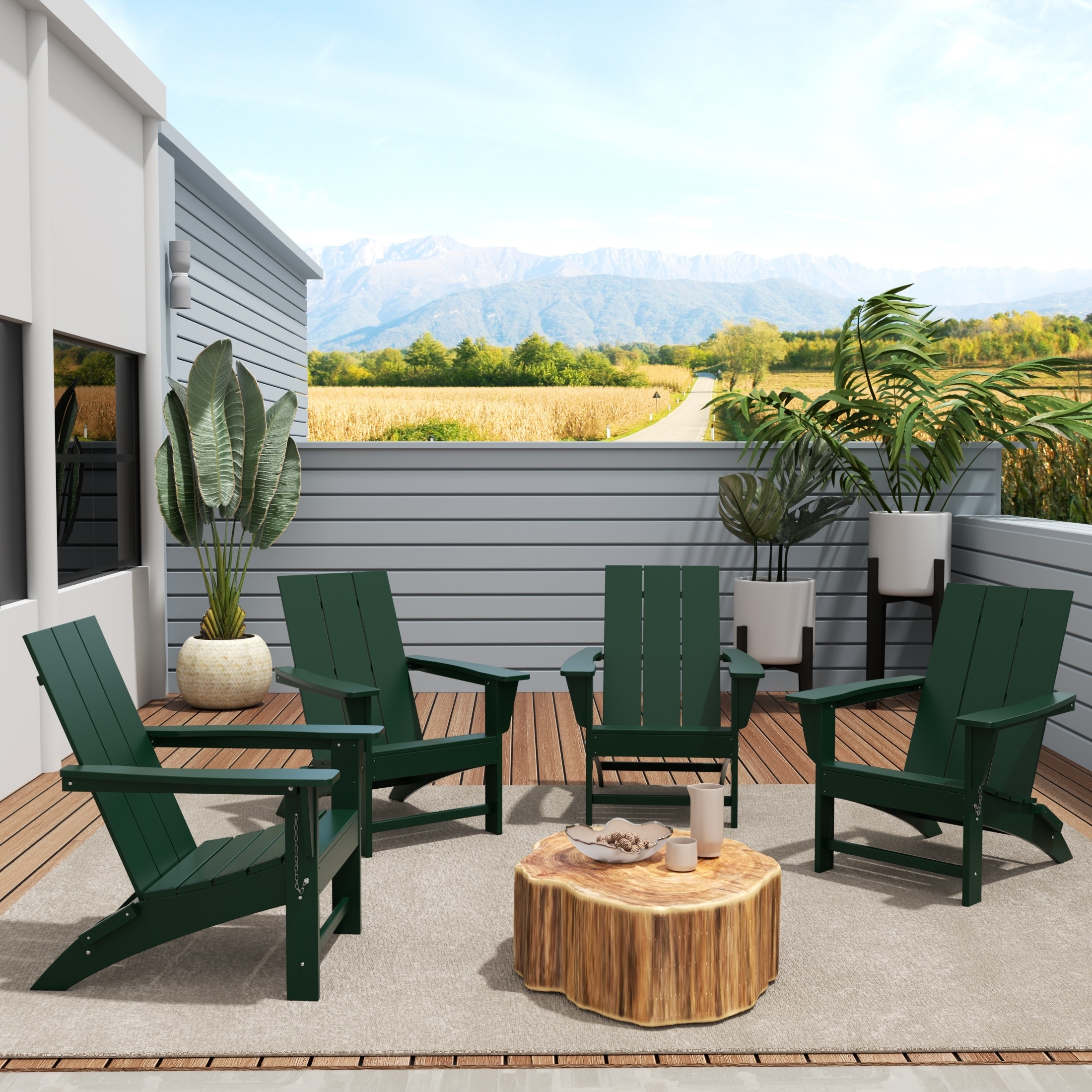 Shoreside Modern Poly Folding Eco-Friendly All Weather Adirondack Chair (Set of 4)