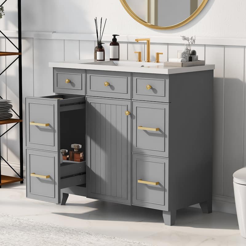 36" Bathroom Vanity Cabinet with Sink Top Combo Set