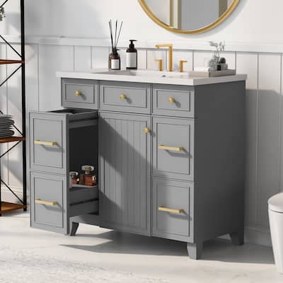 36" Bathroom Vanity Cabinet with Sink Top Combo Set