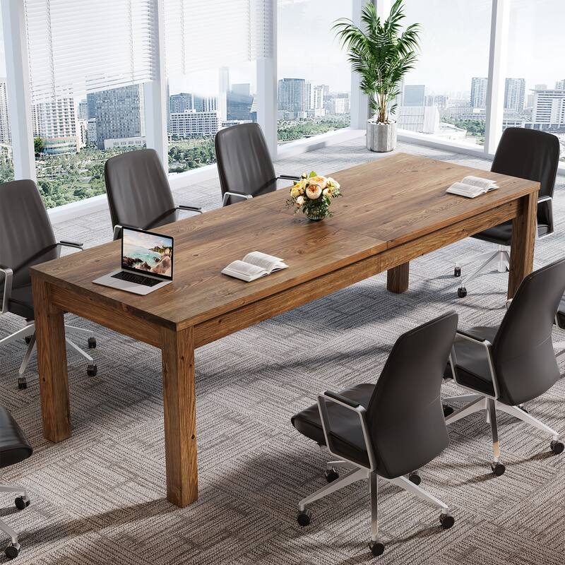 6.5 ft Solid Wood Conference Table, 78.7" Rectangular Meeting Table - Brown