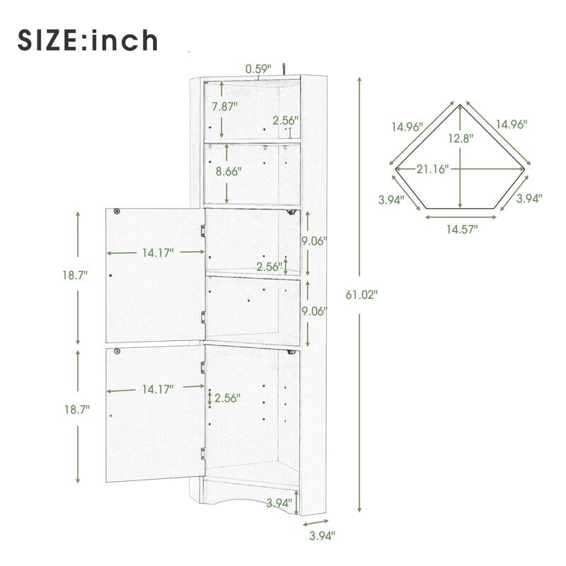 Tall Bathroom Corner Cabinet, Freestanding Storage Cabinet with Doors and Adjustable Shelves