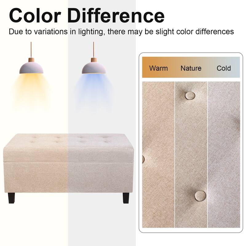 Adeco 40" Faux Leather Storage Ottoman Bench with Tufted Button - 40"X18.8"X16.5"