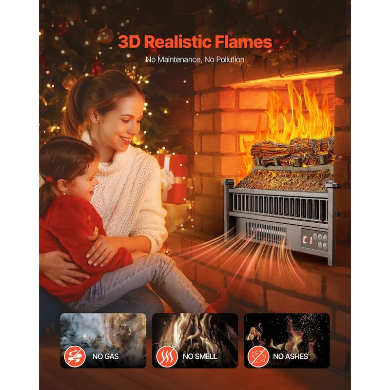 1500W Electric Log Heater with Timer and Remote Adjustable Brightness