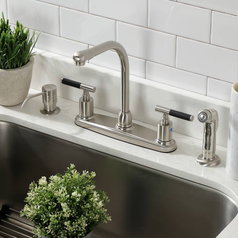 Kingston Brass Kaiser Two-Handle 4-Hole Deck Mount 8" Centerset Kitchen Faucet with Side Sprayer