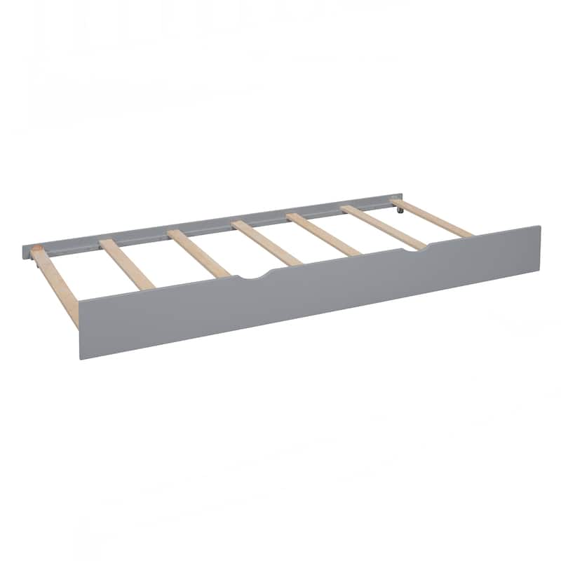 Wooden Twin Size House Bed With Trundle, Modern Design for Kids with Storage Shlef