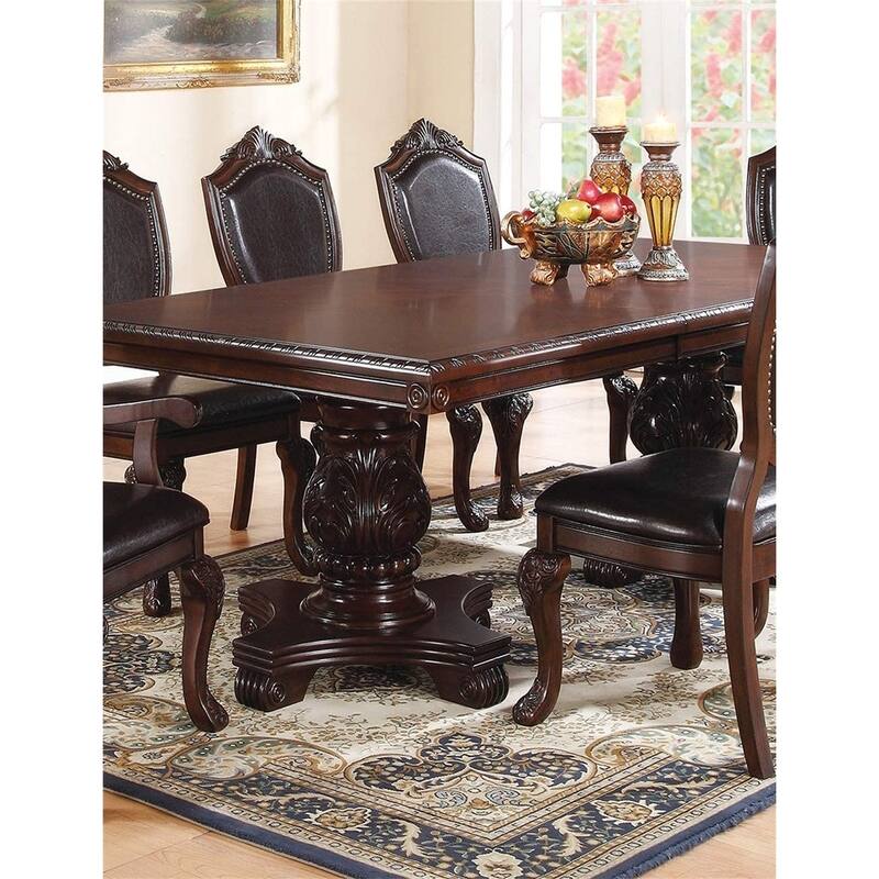 Formal Dining Room Table w Leaf Brown 1pc Dining Table Only Double Pedestal Base Royal Rectangle Table