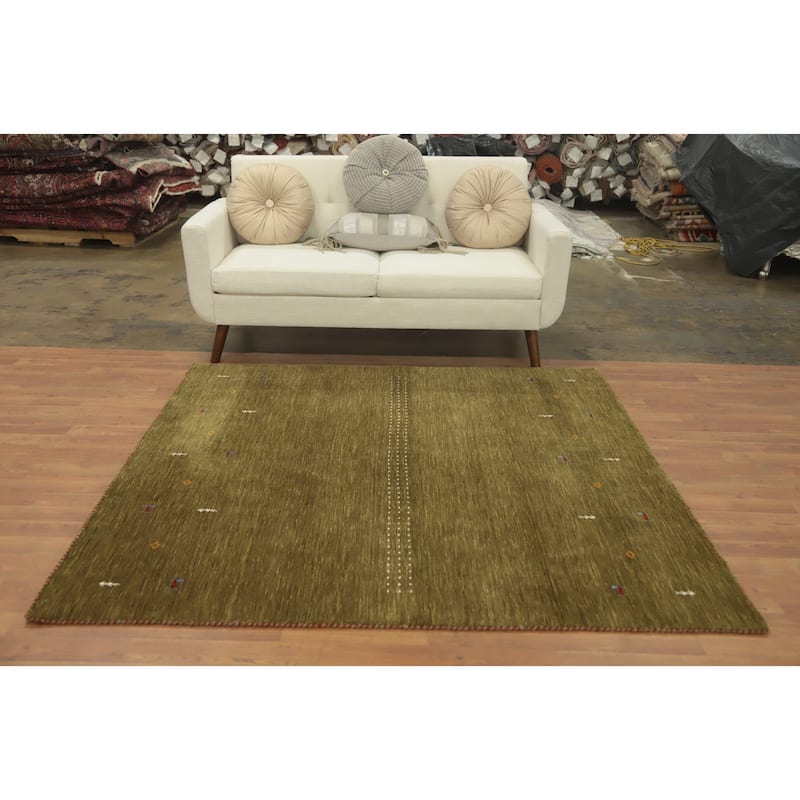 Hand Knotted Oriental 100% Wool Carpet Tribal Animal Pictorial Green Gabbeh Area Rug - 5' 10'' X 5' 11''