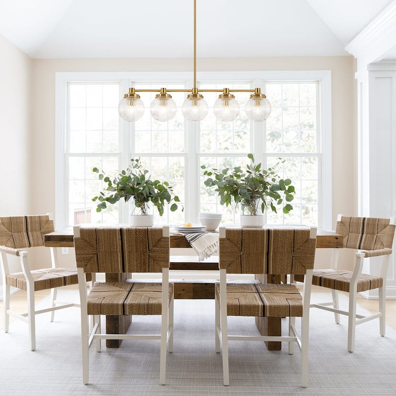 Mid-century 5-Light Striped Glass Linear Dining Chandelier - 34.3 in