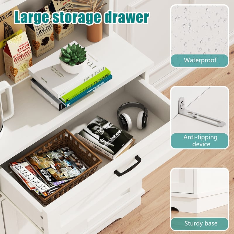 3-Door Storage Cabinet with Drawer & Adjustable Shelves - Freestanding Storage Organizer for Kitchen, Pantry, or Dining Room