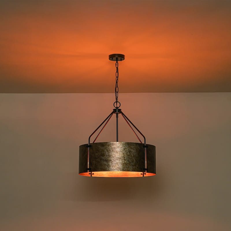 4-Light Modern Industrial Drum Pendant Light with Bronze Finish - W22.05"