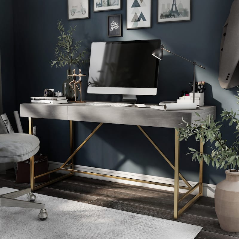 Vaiz Modern 60-inch Metal 3-Drawer Computer Desk with Drawers by Furniture of America