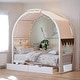preview thumbnail 2 of 22, Twin Size Kids Bed With Arched Roof Light Strip Interactive Whiteboard/2 Drawers
