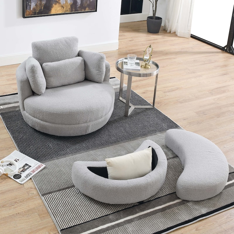 Modern Accent Round Loveseat Circle Swivel Barrel Chairs for Bedroom Cuddle Sofa Chair Lounger Armchair, 4 Pillows