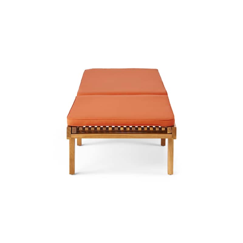 Nadine Outdoor Acacia Wood Chaise Lounge and Cushion Set by Christopher Knight Home - Teak Finish+Rust Orange Cushion