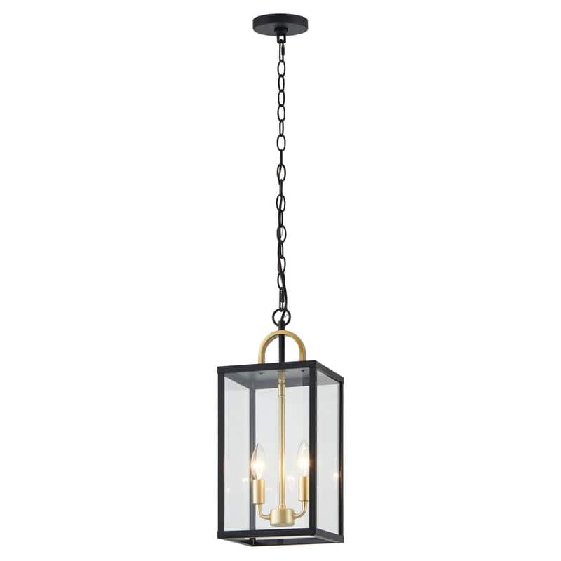 KAWOTI 2-Light Black & Gold Outdoor Pendant Light - W8.25" x H19.25"(MaxH60.75") - W8.25" x H19.25"(MaxH60.75")
