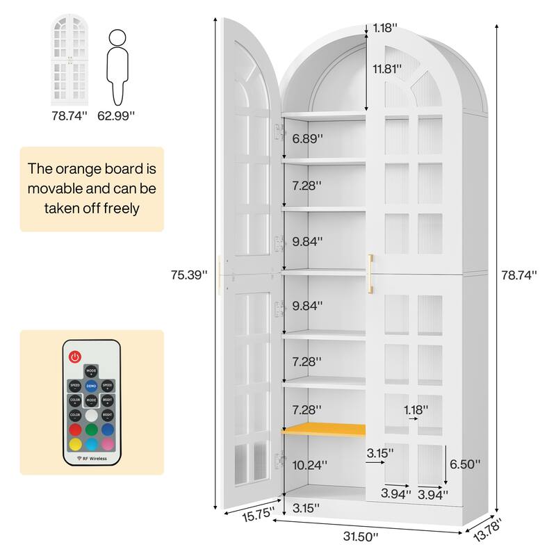 78-Inch Tall Shoe Cabinet with Acrylic Doors and Led Lights
