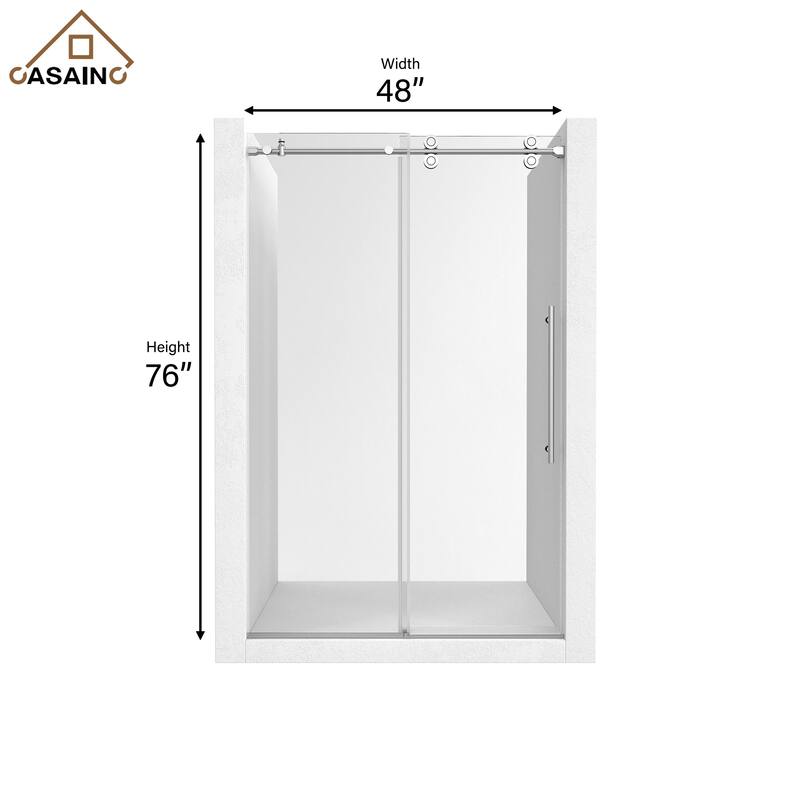 CASAINC 48"/60"W x 76"H Sliding Frameless Shower Door with Clear Glass