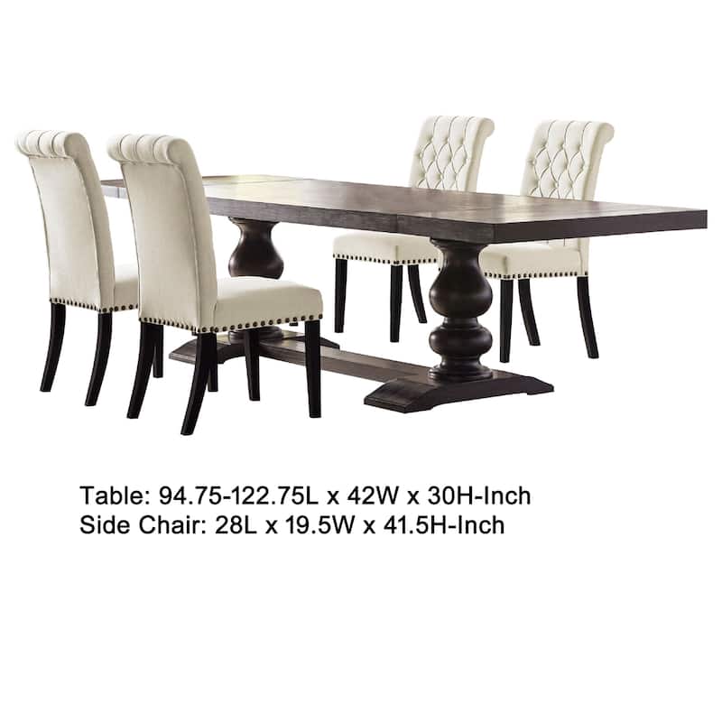 Phelly 5pc Dining Set, 95-123 Inch Extendable Table, Beige Black