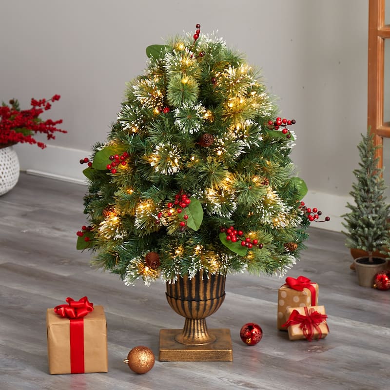 3' Pre-Lit Frosted Pine Artificial Christmas Tree, Warm Clear LED Lights - 3 Foot