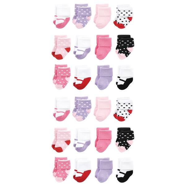 slide 1 of 1, Luvable Friends Cotton Rich Baby Terry Socks 24-Pack, Coral Lilac Mary Janes Coral Lilac Mary Janes - 0-6 Months